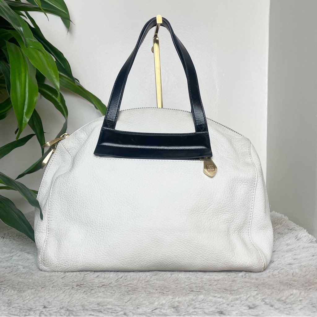 Pour La Victoire Vernon Leather Satchel Black White Colorblock Pebbled Leather